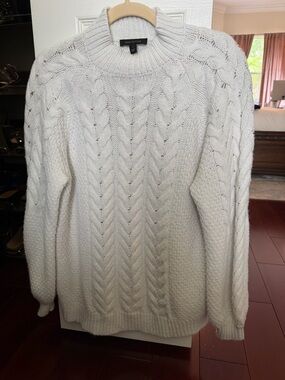Ann Taylor Ivory Cable-Knit Crewneck Sweater